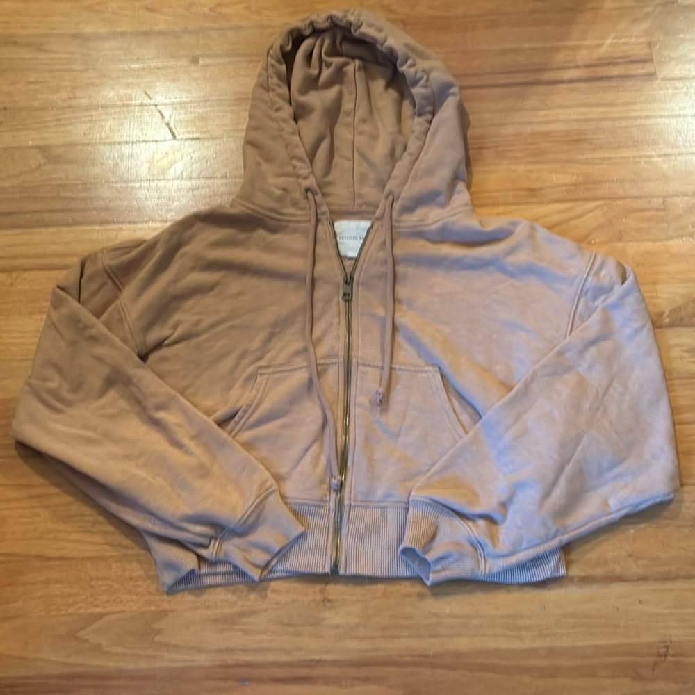 American Eagle Women’s Brown Cropped Zip-Up Hoodie